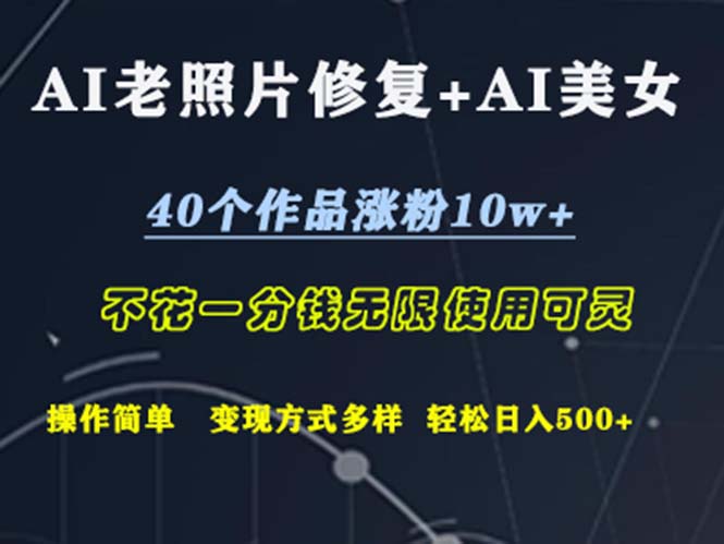 中赚网_（12489期）AI老照片修复+AI美女玩发  40个作品涨粉10w+  不花一分钱使用可灵  操…