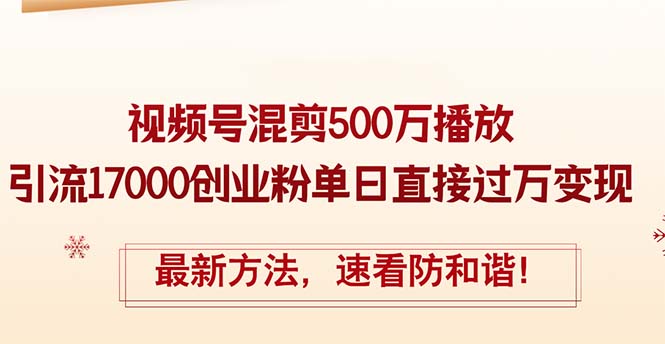 中赚网_（12391期）精华帖视频号混剪500万播放引流17000创业粉，单日直接过万变现，最新方…